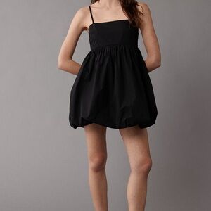 Black Spaghetti Strap Dress - poplin bubble mini dress AE Babydoll